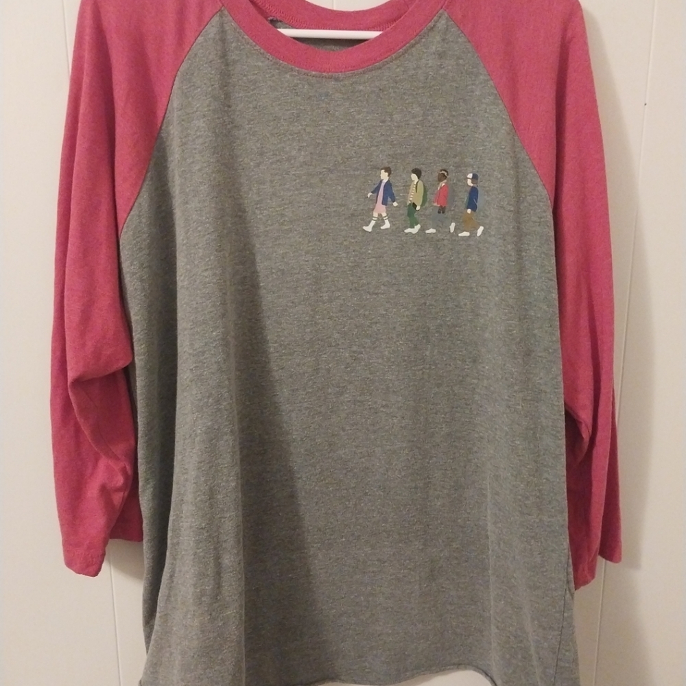 Stranger Thing Official Baseball Tee Red Grey With Characters Graphic